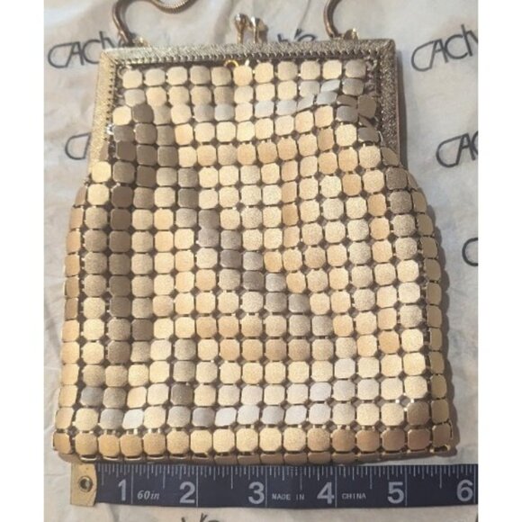 Vintage Cache Shiny Gold Metallic Evening Purse Handbag Clutch Disco 70s 80s - Picture 3 of 10